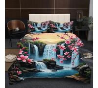 Fotmung Comforter Set King Size 94" x 86" Peach Blossom Waterfall, 3 Piece Soft Comforter Microfiber Duvet King Size, Breathable Bedding Quilt Set with 2 Pillowcases (19" x 29")