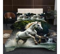 Fotmung Comforter Set King Size 94" x 86" Stream White Horse, 3 Piece Soft Comforter Microfiber Duvet King Size, Breathable Bedding Quilt Set with 2 Pillowcases (19" x 29")