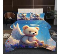 Fotmung Comforter Set King Size 94" x 86" Winged Bear, 3 Piece Soft Comforter Microfiber Duvet King Size, Breathable Bedding Quilt Set with 2 Pillowcases (19" x 29")
