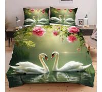 Fotmung Double Bed Set 78" x 78" Animal Swan, 3-Piece Set with 1 Quilt Covers + 2 Pillowcases 19" x 29", Luxury Soft Fabric Wrinkle-Free Easy Maintenance for Bedroom Decor C334