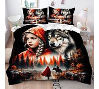 Fotmung Double Bed Set 78" x 78" Black Wolf Girl, 3-Piece Set with 1 Quilt Covers + 2 Pillowcases 19" x 29", Luxury Soft Fabric Wrinkle-Free Easy Maintenance for Bedroom Decor-A64