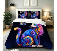 Fotmung Double Bed Set 78" x 78" Colorful Butterfly Cat, 3-Piece Set with 1 Quilt Covers + 2 Pillowcases 19" x 29", Luxury Soft Fabric Wrinkle-Free Easy Maintenance for Bedroom Decor-E230