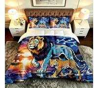 Fotmung Double Bedding Duvet 78" x 78" Animal Lion Lightning, Warm Microfiber Double Comforter for Kids Adults, 3D Printed Breathable Quilt Set with 1 Comforter + 2 Pillowcases-F27