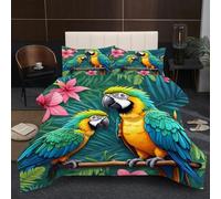 Fotmung Double Bedding Duvet 78" x 78" Parrot Animal, Warm Microfiber Double Comforter for Kids Adults, 3D Printed Breathable Quilt Set with 1 Comforter + 2 Pillowcases