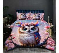Fotmung Double Bedding Duvet 78" x 78" Pink Owl, Warm Microfiber Double Comforter for Kids Adults, 3D Printed Breathable Quilt Set with 1 Comforter + 2 Pillowcases N63
