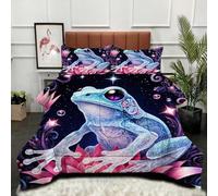 Fotmung Double Bedding Duvet 78" x 78" Purple Flowers And Frog, Warm Microfiber Double Comforter for Kids Adults, 3D Printed Breathable Quilt Set with 1 Comforter + 2 Pillowcases-A59