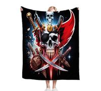 Fotmung Double Flannel Blanket Thick 150x200 cm 3D Pirate Skull, Microfiber Flannel Throw Blanket for Adults Kids Pets, Fluffy Warm Throw for Sofa Couch Bedspread, 150 x 200 cm-A5