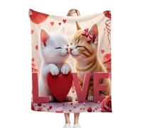 Fotmung Double Flannel Blanket Thick 150x200 cm Heart-Shaped Animal Cat, Microfiber Flannel Throw Blanket for Adults Kids Pets, Fluffy Warm Throw for Sofa Couch Bedspread, 150 x 200 cm-A57