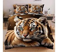 Fotmung Duvet Cover Set 53" x 79" Animal Tiger, Microfiber Bedding with Corner Ties + Hidden Zipper, 3D Printed Design for Kids Teens Bedroom, Breathable Easy Care Durable Decor D392