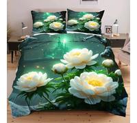 Fotmung Duvet Cover Set Super King White Flower, 3D Bedding Set, Premium Microfiber Quilt Cover 102" x 86", All-Season Comfort Machine Washable Fade-Resistant for Oversized Bed C346
