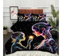 Fotmung Duvet Pillowcase Set Black Figure Line Art, 90" x 86" Comforter + 2 Pillowcases, Ultra-Soft Microfiber, Cotton Filling, 4-Season Universal, for Master Bedroom Guest Room-A184