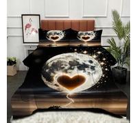 Fotmung Duvet Pillowcase Set Black Moon & Heart, 90" x 86" Comforter + 2 Pillowcases, Ultra-Soft Microfiber, Cotton Filling, 4-Season Universal, for Master Bedroom Guest Room-A170