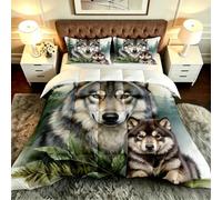 Fotmung Duvet Pillowcase Set Forest Animal Wolf, 90" x 86" Comforter + 2 Pillowcases, Ultra-Soft Microfiber, Cotton Filling, 4-Season Universal, for Master Bedroom Guest Room-F234