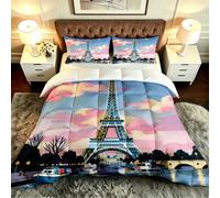 Fotmung Duvet Set 94" x 86" Animated Cloud Eiffel Tower, Microfiber Material + Cotton Filled, All-Season Suitable, Great Gift for Bedroom, for Family Friends, Cozy for Daily Sleep-F82
