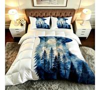 Fotmung Duvet Set 94" x 86" Blue Wolf Forest, Microfiber Material + Cotton Filled, All-Season Suitable, Great Gift for Bedroom Decoration, for Family Friends, Cozy for Daily Sleep-F246