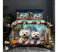 Fotmung Duvet Set 94" x 86" Grey Dog, Microfiber Material + Cotton Filled, All-Season Suitable, Great Gift for Bedroom Decoration, for Family Friends, Cozy for Daily Sleep I308-