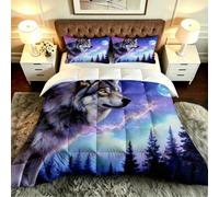 Fotmung Duvet Set 94" x 86" Purple Wolf Moon, Microfiber Material + Cotton Filled, All-Season Suitable, Great Gift for Bedroom Decoration, for Family Friends, Cozy for Daily Sleep-F148