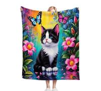 Fotmung Flannel Blanket Animal Cat, Single-Sided Print, Double-Sided Plush - Soft Warm Throw for Sofa, Bedroom, Small Spaces, Compact 30"x40" Size for Daily Snuggling, All Season C8