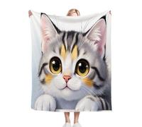 Fotmung Flannel Blanket Big-Eyed Cat, Single-Sided Print, Double-Sided Plush - Soft Warm Throw for Sofa, Bedroom, Small Spaces, Compact 30"x40" Size for Daily Snuggling, All Season P106