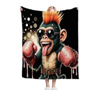Fotmung Flannel Blanket Black 3D Animated Monkey, Single-Sided Print, Double-Sided Plush - Soft Warm Throw for Sofa, Bedroom, Small Spaces, Compact 30"x40" Size for Daily Snuggling, All Season-A70