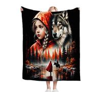 Fotmung Flannel Blanket Black Wolf Girl, Single-Sided Print, Double-Sided Plush - Soft Warm Throw for Sofa, Bedroom, Small Spaces, Compact 30"x40" Size for Daily Snuggling, All Season-A64
