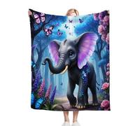 Fotmung Flannel Blanket Blue Animated Elephant, Single-Sided Print, Double-Sided Plush - Soft Warm Throw for Sofa, Bedroom, Small Spaces, Compact 30"x40" Size for Daily Snuggling, All Season-A106