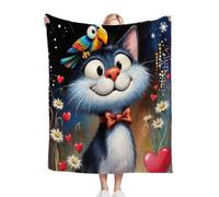 Fotmung Flannel Blanket Cartoon Animal Cat, Single-Sided Print, Double-Sided Plush - Soft Warm Throw for Sofa, Bedroom, Small Spaces, Compact 30"x40" Size for Daily Snuggling, All Season-A24