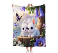 Fotmung Flannel Blanket Cartoon Animal: Rabbit, Single-Sided Print, Double-Sided Plush - Soft Warm Throw for Sofa, Bedroom, Small Spaces, Compact 30"x40" Size for Daily Snuggling, All Season-A174