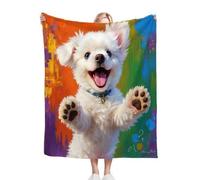 Fotmung Flannel Blanket Colourful Animal: Dog, Single-Sided Print, Double-Sided Plush - Soft Warm Throw for Sofa, Bedroom, Small Spaces, Compact 30"x40" Size for Daily Snuggling, All Season-A166