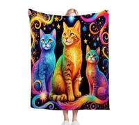 Fotmung Flannel Blanket Colourful Cat, Single-Sided Print, Double-Sided Plush - Soft Warm Throw for Sofa, Bedroom, Small Spaces, Compact 30"x40" Size for Daily Snuggling, All Season-A100