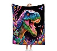 Fotmung Flannel Blanket Colourful Flower Dinosaur, Single-Sided Print, Double-Sided Plush - Soft Warm Throw for Sofa, Bedroom, Small Spaces, Compact 30"x40" Size for Daily Snuggling, All Season-A190