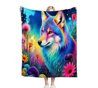 Fotmung Flannel Blanket Colourful Wolf Flower, Single-Sided Print, Double-Sided Plush - Soft Warm Throw for Sofa, Bedroom, Small Spaces, Compact 30"x40" Size for Daily Snuggling, All Season-A228
