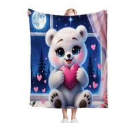 Fotmung Flannel Blanket Moon Bear, Single-Sided Print, Double-Sided Plush - Soft Warm Throw for Sofa, Bedroom, Small Spaces, Compact 30"x40" Size for Daily Snuggling, All Season R32