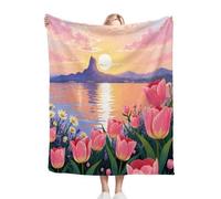 Fotmung Flannel Blanket Pink Flower, Single-Sided Print, Double-Sided Plush - Soft Warm Throw for Sofa, Bedroom, Small Spaces, Compact 30"x40" Size for Daily Snuggling, All Season C280