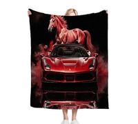 Fotmung Flannel Blanket Red Animal Horse Sports Car, Single-Sided Print, Double-Sided Plush - Soft Warm Throw for Sofa, Bedroom, Small Spaces, Compact 30"x40" Size for Daily Snuggling, All Season-A134