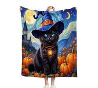 Fotmung Flannel Blanket Super King 230 x 270 cm Black Cat, Microfiber Blankets Super King Size Throws for Home Decor, Soft Flannel Bedspread Blanket 230x270 cm for Bed Sofa Chairs B379