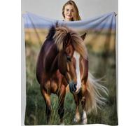 Fotmung Flannel Throw Blanket 3D Animal Horse, Double-Sided Plush - 50"x60" Medium Throw for Sofa, Bedroom, Home Office, Soft Texture for Relaxing, Unwinding, Easy to Clean, Maintain-F76