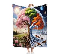 Fotmung Flannel Throw Blanket 3D Four Seasons Trees, Double-Sided Plush - 40"x50" Medium Throw for Sofa, Bedroom, Home Office, Soft Texture for Relaxing, Unwinding, Easy to Clean, Maintain-A342