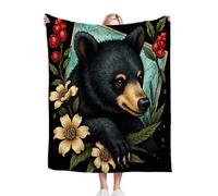Fotmung Flannel Throw Blanket Black 3D Bear With Flowers, Double-Sided Plush - 40"x50" Medium Throw for Sofa, Bedroom, Home Office, Soft Texture for Relaxing, Unwinding, Easy to Clean, Maintain-A104