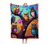 Fotmung Flannel Throw Blanket Colourful Cartoon Owl, Double-Sided Plush - 40"x50" Medium Throw for Sofa, Bedroom, Home Office, Soft Texture for Relaxing, Unwinding, Easy to Clean, Maintain-A198