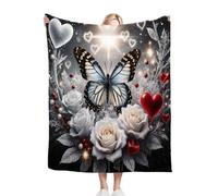 Fotmung Flannel Throw Blanket Grey Flowers And Butterfly, Double-Sided Plush - 40"x50" Medium Throw for Sofa, Bedroom, Home Office, Soft Texture for Relaxing, Unwinding, Easy to Clean, Maintain-A80