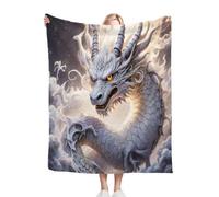 Fotmung Flannel Throw Blanket White Animal Dragon, Double-Sided Plush - 40"x50" Medium Throw for Sofa, Bedroom, Home Office, Soft Texture for Relaxing, Unwinding, Easy to Clean, Maintain-A132