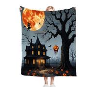 Fotmung Flannel Throw Blankets Single Haunted House, 3D Printing Thick Warm Flannel Blanket for Bed Couch Sofa, Soft Cozy Microfiber Throw Blanket for Kids Teens Adults, 130 x 150 cm B179