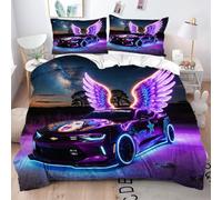 Fotmung King Size Bedding Sets 3D Winged Racing Car, Reversible Microfiber Duvet Covers for Boys Girls, Luxury Quilt Covers (240 x 220 cm) with Zipper Closure + 2 Pillowcases 50 x 75 cm-A379