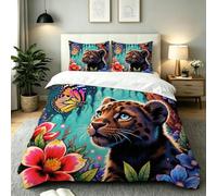 Fotmung King Size Bedding Sets Colorful Butterfly Leopard, Reversible Microfiber Duvet Covers for Boys Girls, Luxury Quilt Covers (240 x 220 cm) with Zipper Closure + 2 Pillowcases 50 x 75 cm-E11