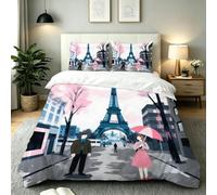 Fotmung King Size Bedding Sets Eiffel Tower Adult, Reversible Microfiber Duvet Covers for Boys Girls, Luxury Quilt Covers (240 x 220 cm) with Zipper Closure + 2 Pillowcases 50 x 75 cm-E81
