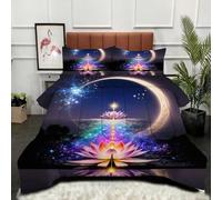 Fotmung King Size Comforter Set 90" x 86" 3D Water Lily, Moon, Ultra Soft Microfiber Duvet King Size, Luxurious Bedding Quilt Set with 2 Pillowcases for Adults Teens-A55