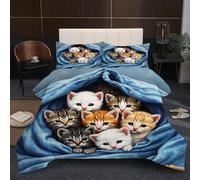 Fotmung King Size Comforter Set 90" x 86" A Group Of Cats, Ultra Soft Microfiber Duvet King Size, Luxurious Bedding Quilt Set with 2 Pillowcases for Adults Teens