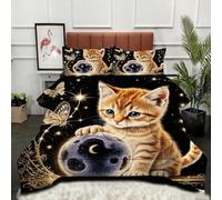 Fotmung King Size Comforter Set 90" x 86" Black Moon Cat, Ultra Soft Microfiber Duvet King Size, Luxurious Bedding Quilt Set with 2 Pillowcases for Adults Teens-A199