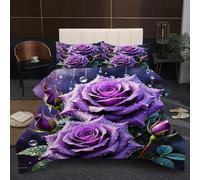Fotmung King Size Comforter Set 90" x 86" Purple Flower, Ultra Soft Microfiber Duvet King Size, Luxurious Bedding Quilt Set with 2 Pillowcases for Adults Teens B247